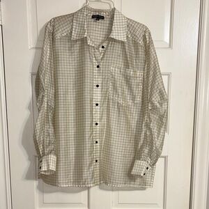 Modern Works Sheer Satin Oversized Button Down Top in WindowPane Checks